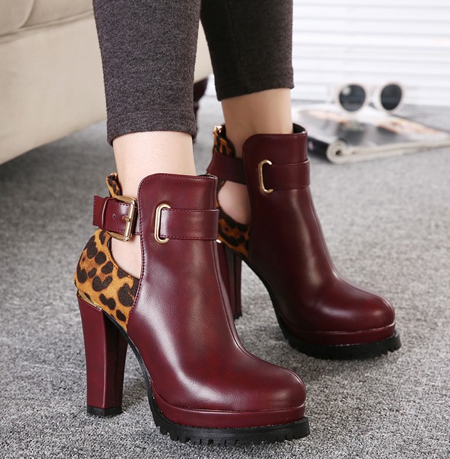 leopard chunky heel boots